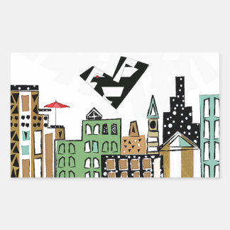 LOVE BIRD IN THE CITY RECTANGULAR STICKER