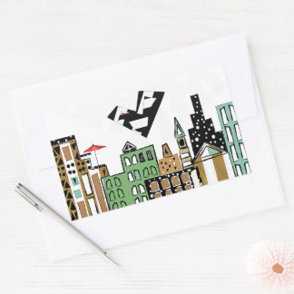 LOVE BIRD IN THE CITY RECTANGULAR STICKER