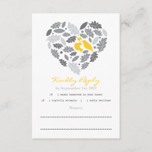 Love Bird Leaf and Heart RSVP Card