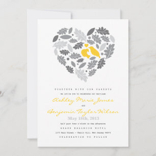Love Bird Leaf and Heart Wedding Invitation