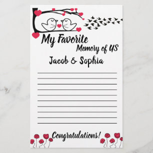 LOVE BIRD MY MEMORY BRIDAL SHOWER GAME CARD