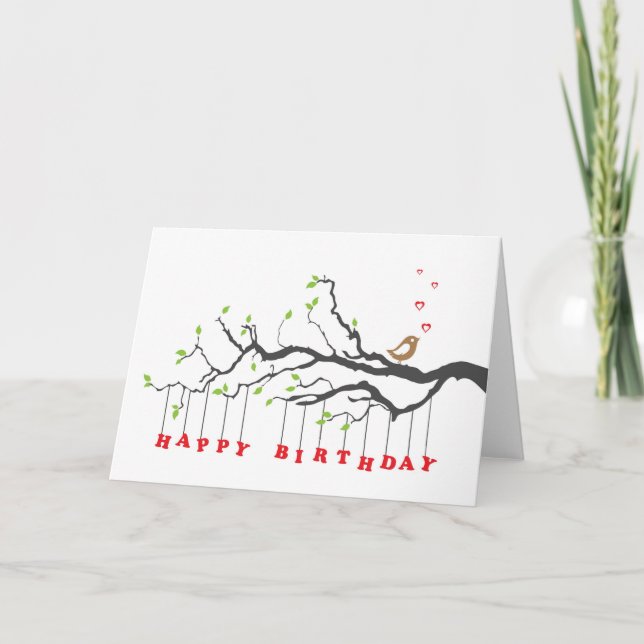 Love bird on tree branches happy birthday card (Front)