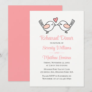 Love Bird Pink Lovebirds Wedding Rehearsal Dinner Invitation