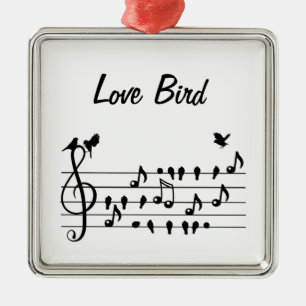 Love Bird, song birds sitting in between notes     Metal Tree Decoration