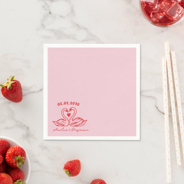 Love Bird Swans Cocktail  wedding Napkins (Insitu)