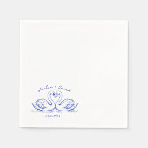Love Bird Swans Hand Drawn Napkins, Personalised Napkin