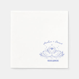 Love Bird Swans Hand Drawn Napkins, Personalised Napkin