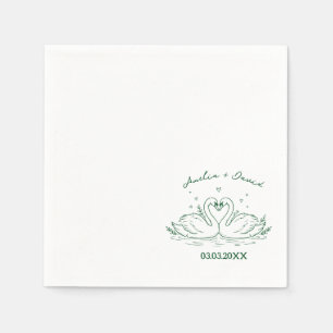 Love Bird Swans Hand Drawn Napkins, Personalised  Napkin