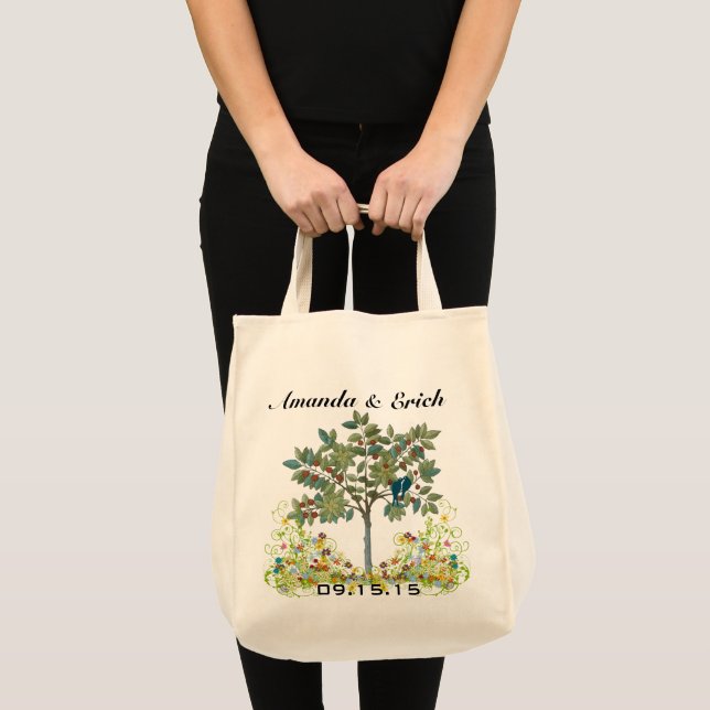 Love Bird Swirl Tree Wedding Date Honeymoon Tote (Front (Product))