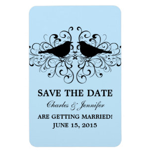 Love Bird Swirls Save the Date Magnet, Blue Magnet