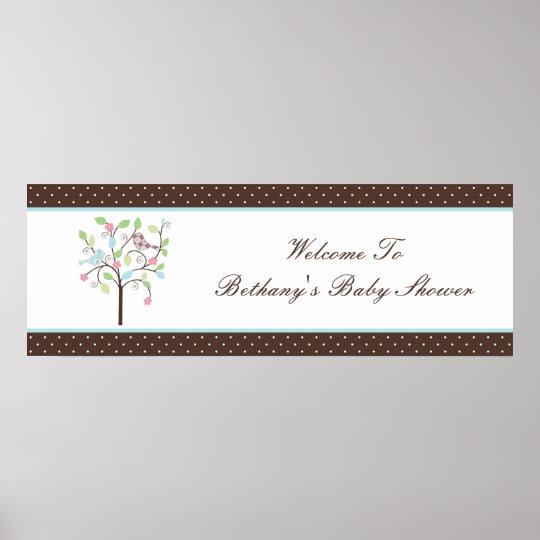 Love Bird Tree Polka Dots Baby Shower Banner Poster