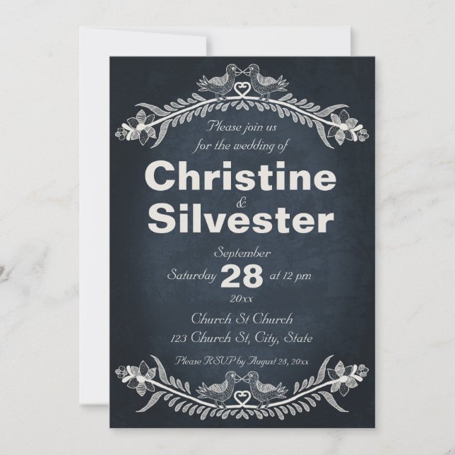 Love Bird Vines, 5x7 wedding Invitation (Front)