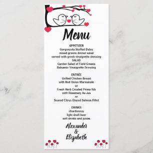 Love Bird Wedding Reception Menu 