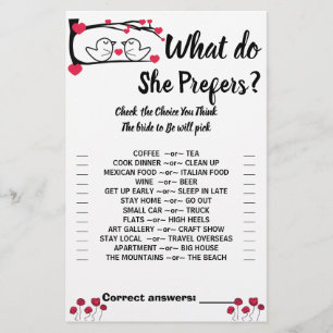 Love Bird Would She prefer Bridal Shower Game Card