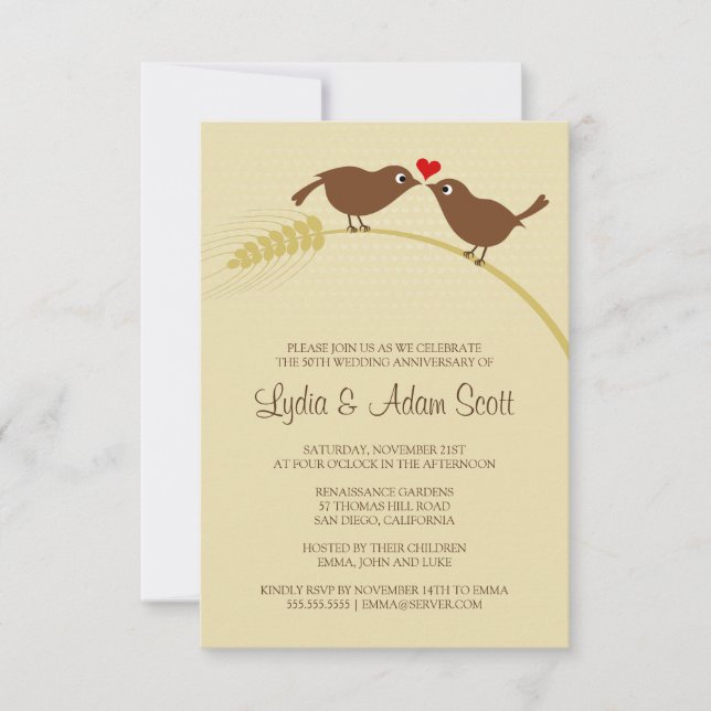 Love Birds 3.5" x 5" Wedding Anniversary Invitation (Front)
