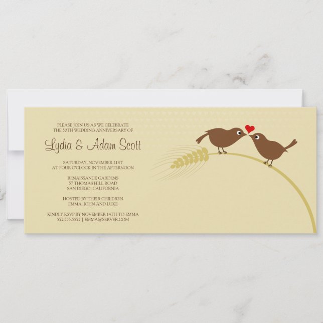 Love Birds 4" x 9.25" Wedding Anniversary Invitation (Front)