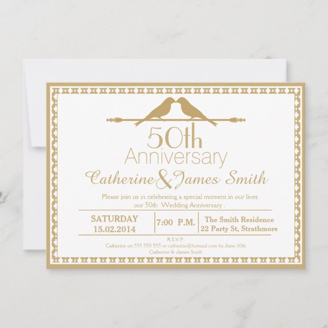 Love Birds 50th Anniversary Invitation (Front)