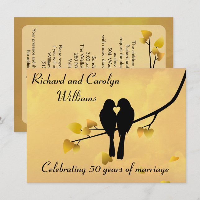 Love Birds 50th Anniversary Invitation (Front/Back)