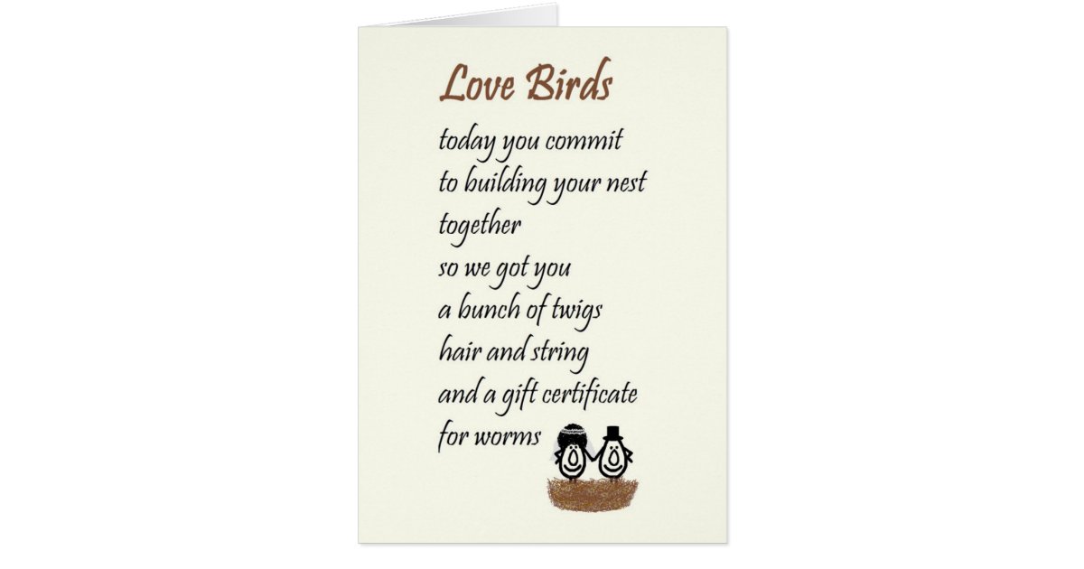 Love Birds - a funny wedding poem Card Zazzle.co.uk