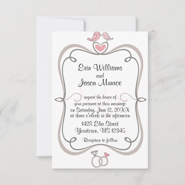 Love Birds and Hearts Invitation (Front)