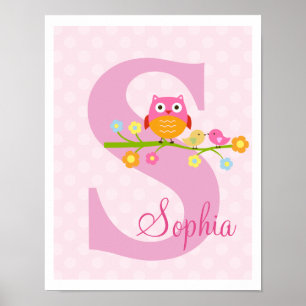 Love Birds and Owl on Branch Polka Dots Art Print