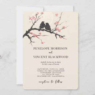 Love Birds and Sakura Wedding Invitation