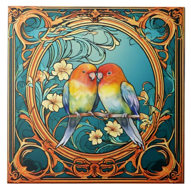 Love Birds Art Deco Nouveau Tile (Front)