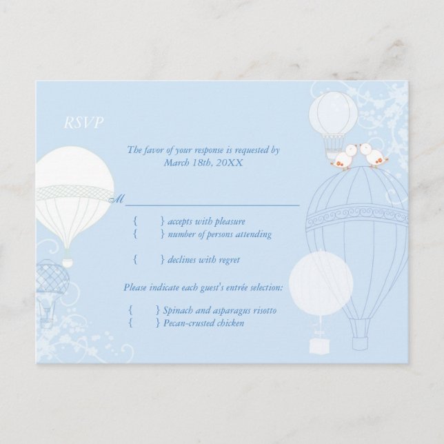 Love Birds Baby Blue Wedding Meal Choice RSVP Invitation Postcard (Front)