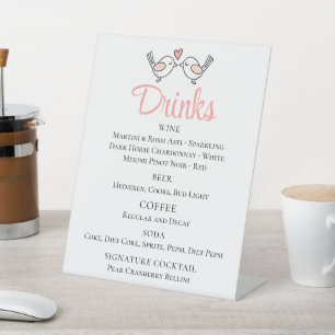 Love Birds Black Pink Lovebirds Wedding Drinks Bar Pedestal Sign