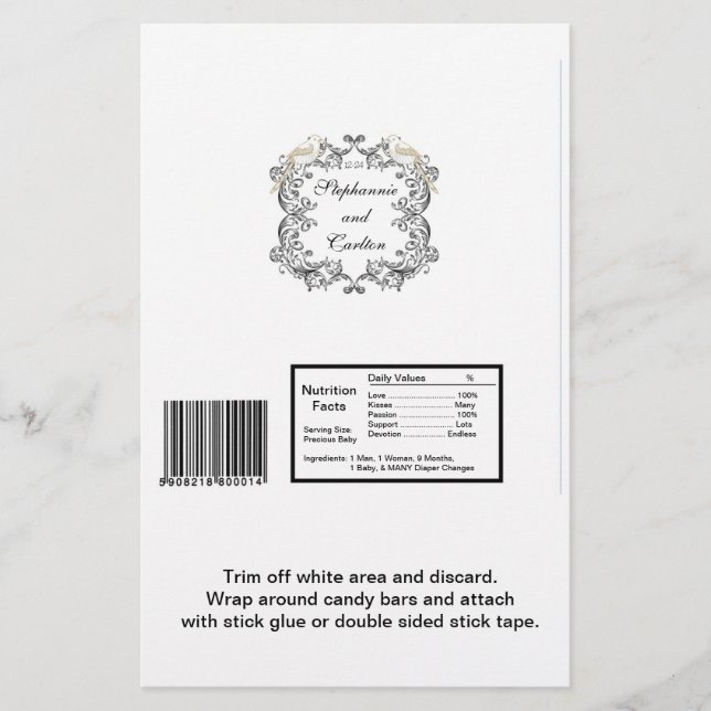 Love Birds Black/White Wedding Candy Wrapper (Front)