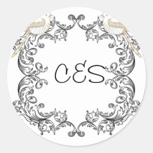 Love Birds Black/White Wedding Envelope Stickers