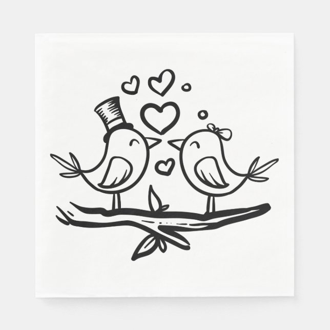 Love Birds Black White Wedding Lovebirds Napkin (Front)