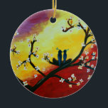 Love Birds Blossom Tree Art   Ornament<br><div class="desc">Beautiful ornament with love birds painting. For Valentine,  wedding,  anniversary decoration.</div>