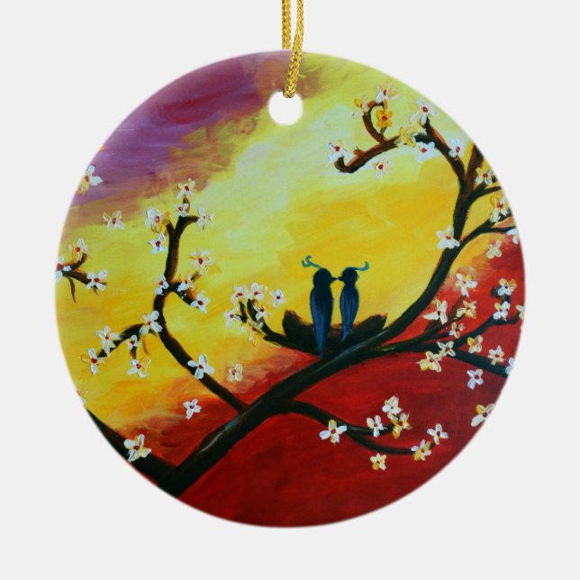 Love Birds Blossom Tree Art   Ornament (Front)