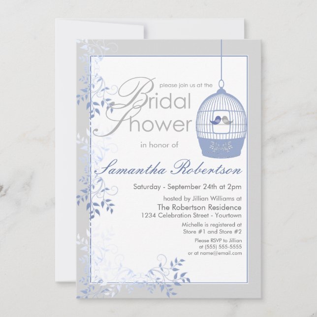 Love Birds Blue Bridal Shower Invitations (Front)