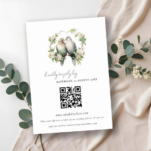 Love Birds Botanical Wreath Wedding QR Code RSVP Enclosure Card