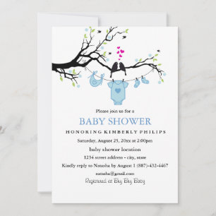 Love Birds   Boy Baby Shower Invitation