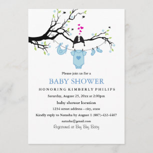 Love Birds   Boy Baby Shower Invitation