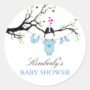 Love Birds Boy Baby Shower Sticker