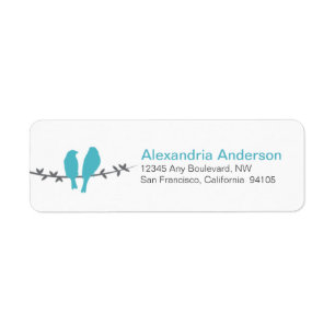 Love Birds Branch Return Address Labels (aqua)