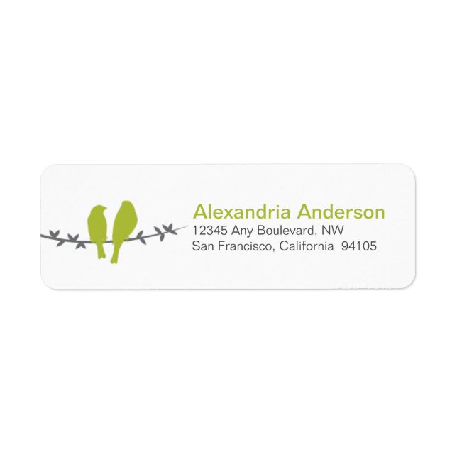 Love Birds Branch Return Address Labels (lime) (Front)