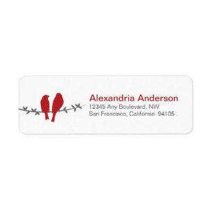 Love Birds Branch Return Address Labels (red)
