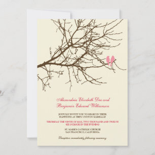 Love Birds Branch Wedding Invitation (brown/pink)