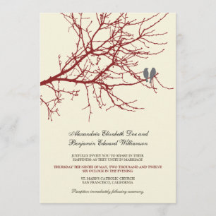Love Birds Branch Wedding Invitation (maroon)
