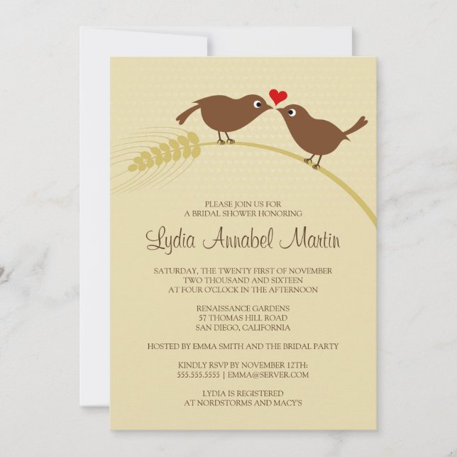 Love Birds Bridal Shower Invitation (Front)
