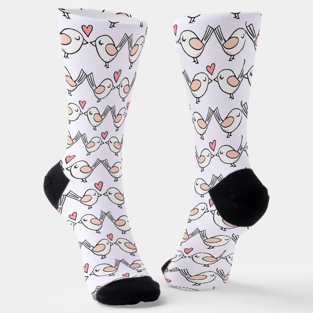 Love Birds Bride Gift Pink White Lovebirds Wedding Socks (Angled)