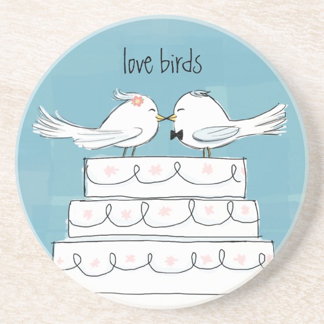 Love Birds Bride & Groom Wedding Cake Kiss Coaster (Front)