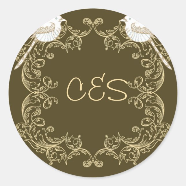 Love Birds Brown/Creme Wedding Envelope Stickers (Front)