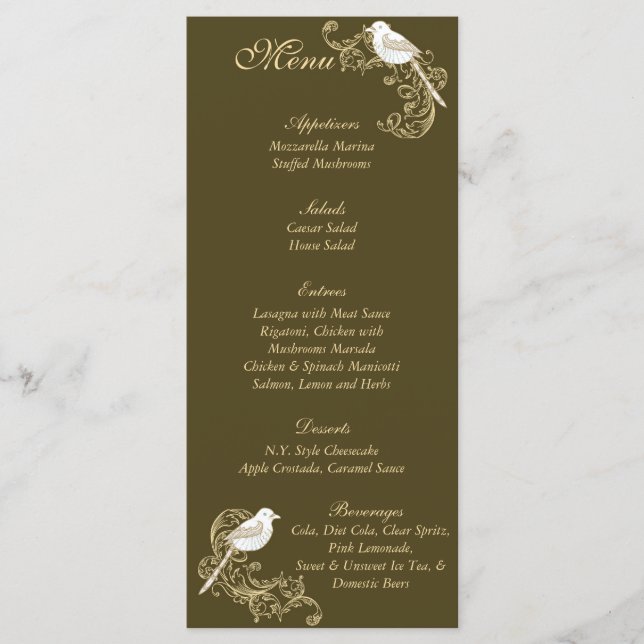 Love Birds Brown/Creme Wedding Menu (Front)