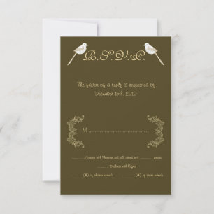 Love Birds Brown/Creme Wedding RSVP Card